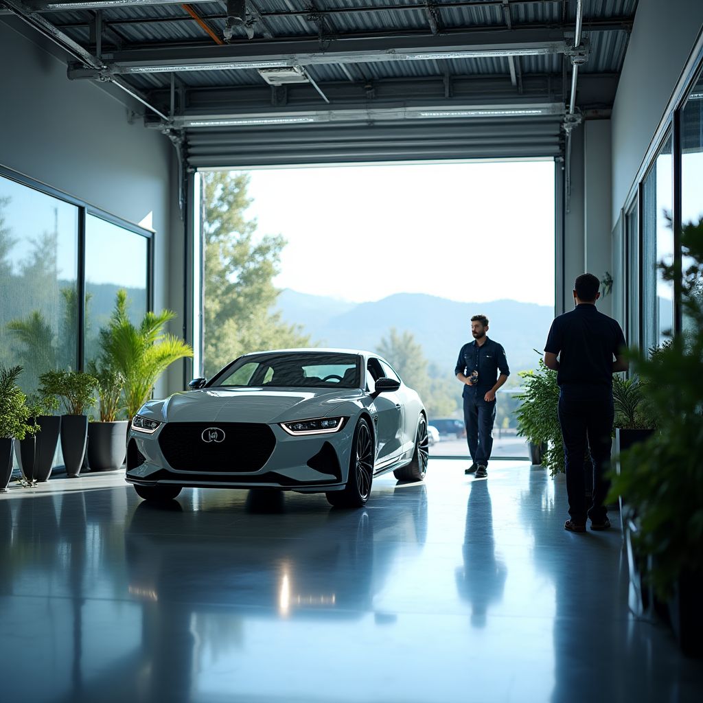Moderní autoservis s techniky při práci